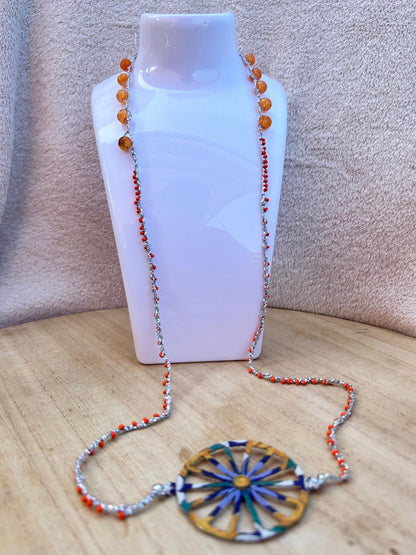 Collana filato argento pietre arancione