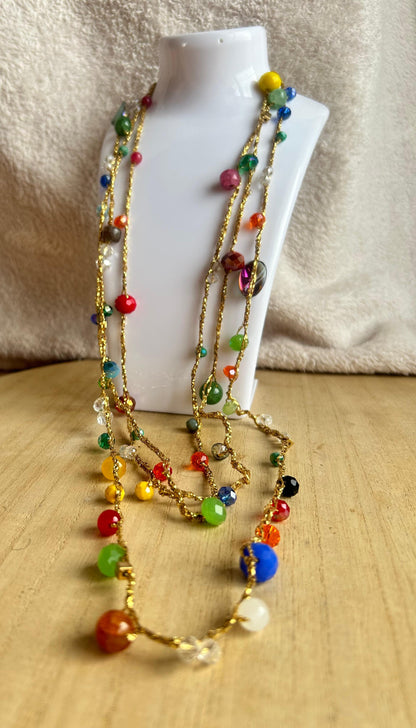 Collana tre fili con filato color oro